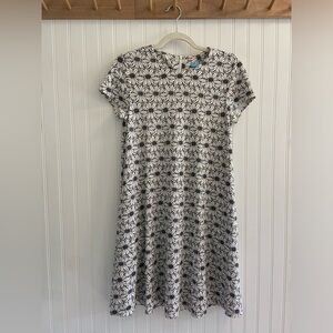 J.McLaughlin Daisy Short Sleeve Pockets Swing Dress Off White Black Floral S